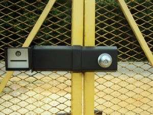 IF103 PEDESTRIAN CHAIN LINK ELECTRIC LOCK - Pedestrian Gate Electric Locking System - The system is designed to be welded or otherwise affixed to a pedestrian gate and chain-link fence. A flat surface on the strike housing allows for mounting of a push-button lock or Card Reader.