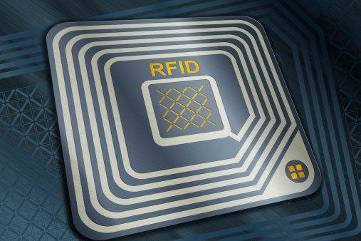 Render of an RFID tag, Radio Frequency Identification chip