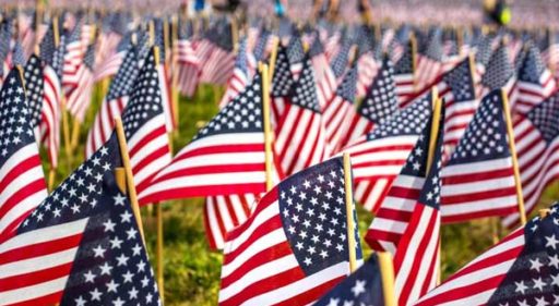 Thousands of american flags planted in the ground for memorial day